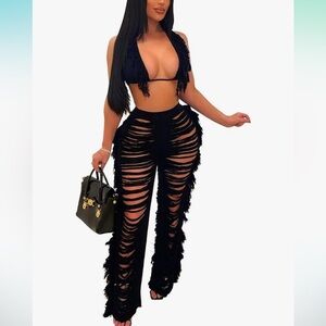 Two Piece Crochet Pant & Bikini Set